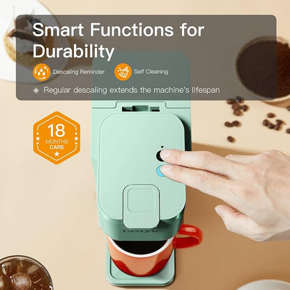 Tastyle Mini Hot and Iced Coffee Maker Single Serve, for K Cup and Ground, 6 to 14 Oz Brew Sizes, with Recipe Book, for Home, Travel, RV, Office and Dorm, Mint