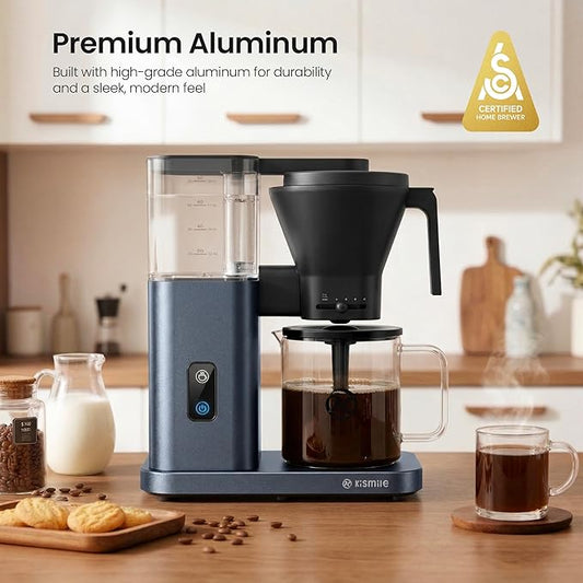 Kismile SCA-Certified 8 Cup Drip Coffee Maker, Pour Over Coffee Machine with 3s Instant Heat 197–205℉, Adjustable Flow Control, Removable Water Tank, Deep Cold Brew & 40 Min Keep Warm(Blue)