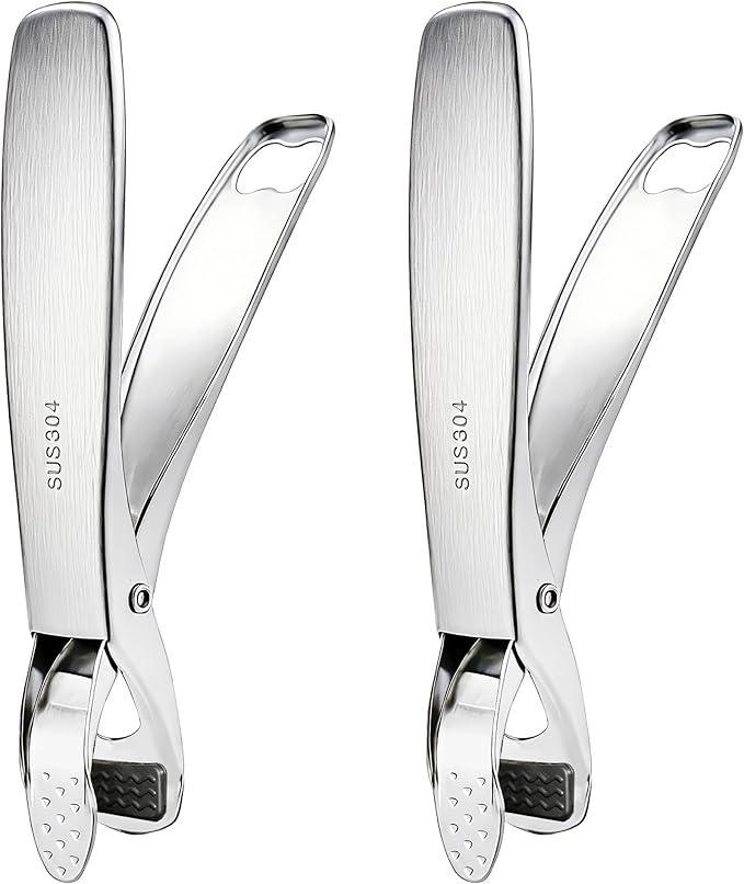 2 Pack Hot Plate Gripper Tongs - 304 Stainless Steel Anti-Scald - Multi-Purpose Bowl Holder Clip for Air Fryer, Instant Pot, Pizza Oven & Kitchen (Lifting & Pouring Accessories)