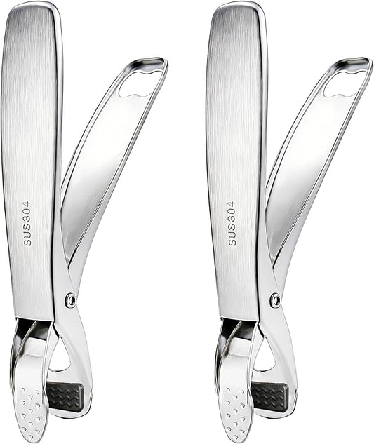 2 Pack Hot Plate Gripper Tongs - 304 Stainless Steel Anti-Scald - Multi-Purpose Bowl Holder Clip for Air Fryer, Instant Pot, Pizza Oven & Kitchen (Lifting & Pouring Accessories)
