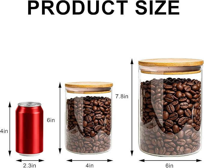 2-piece large capacity glass storage jar with sealed bamboo and wood lid transparent glass container suitable for flour eggs coffee beans tea biscuits and grains