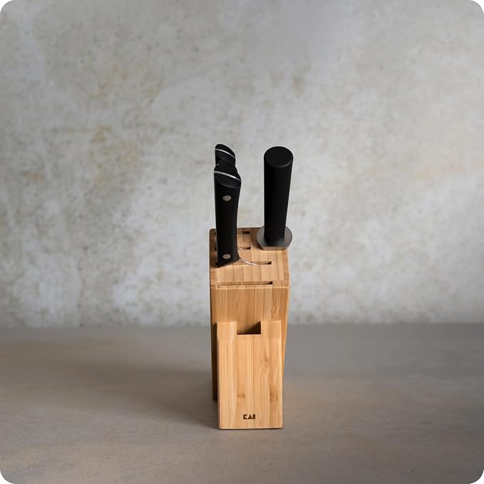 Kai PRO 5 Piece Slimline Block Set, Includes 8" Chef, 3.5" Paring and 6" Utility Knives, Knife Block Set, Japanese AUS6M Stainless Steel Blades, Full-Tang POM Handles