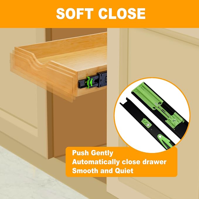 MinBoo Bamboo Pull Out Drawers for Cabinets 14" W x 21" D,Gliding Soft Close Shelves for Kitchen, Pantry, and Storage Organization,Pull Out Cabinet Drawer, Cabinet Drawers Slide Out