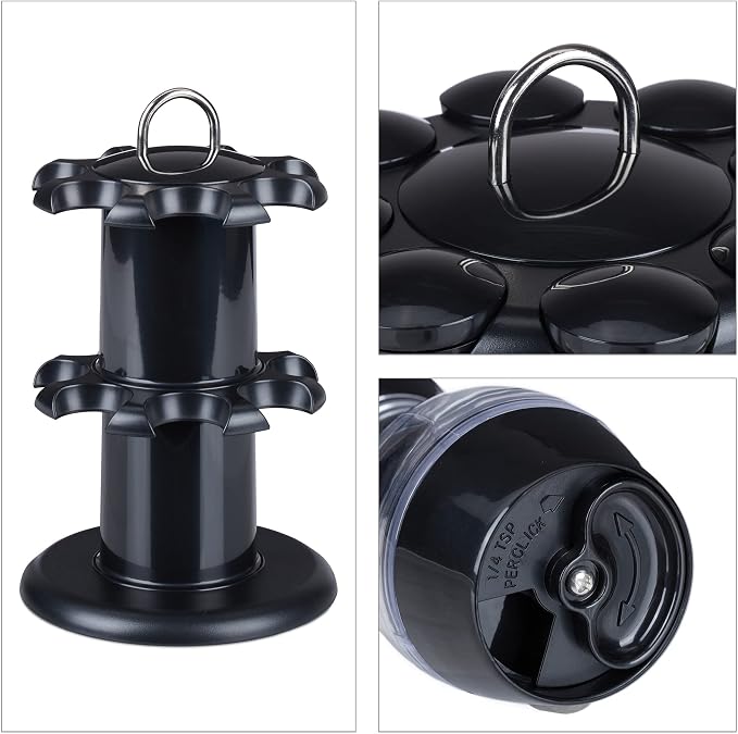 Relaxdays, Black/Silver Spice Carousel 16 Spice Jars Spice Rack 360° Rotatable H x D 29 x 19 cm Plastic