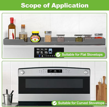 30 Inch Magnetic Stove Top Shelf | 3-Zone Kitchen Organizer with Anti-Slip & Anti-Fall Design | Heat Resistant (-40°F to 446°F) Food-Grade Silicone Spice Rack for Flat-Top Stoves, Grey