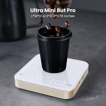 Maestri House S2 Espresso Coffee Scale with Timer, USB-C Rechargeable 2kg/0.1g Precision Shot Scale, Digital Scale for Espresso Brewing(White & Gold)