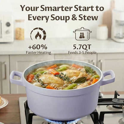 BEZIA 5.7 Quart Nonstick Ceramic Dutch Oven Style Stock Pot with Lid, Lightweight Die-Cast Aluminum Cooking Pot for Family Stew & Braising, Induction Ready Soup Pot, Oven Safe, Serves 3-5 People