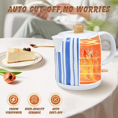 1.0-Liter Ceramic Electric Kettle, 1000W Rapid Boil, Tea Kettles Pot & Hot Water Boiler For Coffee & Tea, Teapot Auto Shut-Off, Boil-Dry Protection(A24)