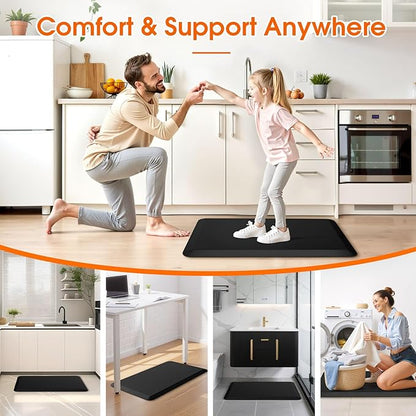 TranquilRelax Kitchen Mat, Cushioned Thick Floor Comfort Mat, with Non-Slip Bottom, Water & Stain Resistant, Easy Clean Standing Desk Mat for Kitchen, Sink, Office (17.3"x28", Black)