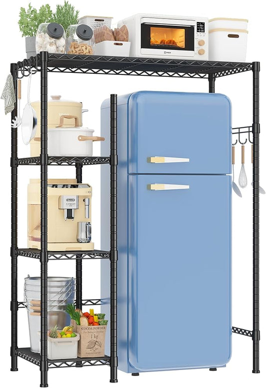 REIBII Mini Fridge Cabinet with Storage Shelves,4 Tier Space-Saving Dorm Room Mini Fridge Stand,Adjustable Utility Microwave Stand Storage Education Shelf for Dorm Kitchen,38.1Wx18.11Dx52.36H