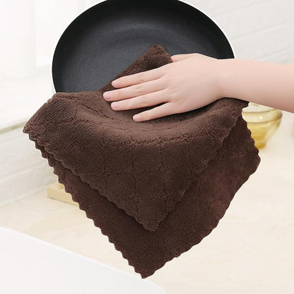 Homaxy 24 Pack Dish Towels for Kitchen (10 x 20 Inches, Brown), Super Soft and Absorbent Coral Velvet Dish Cloths for Washing Dishes, Nonstick Oil Fast Drying Microfiber Cleaning Cloth