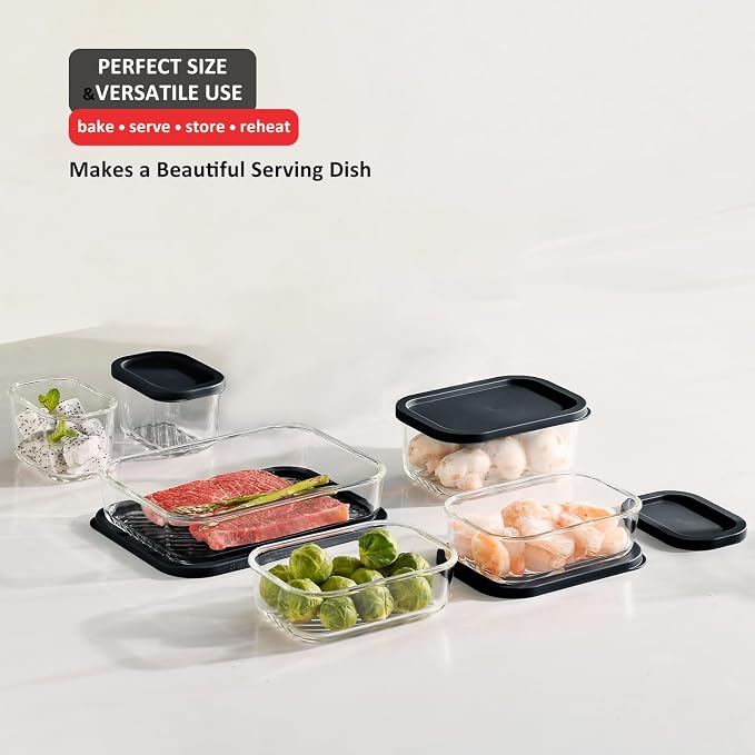 EATEX Grooved Base Glass Meal Prep Containers, 12 Pack Glass Storage Containers with Lids for Meal Prep & Lunch, Microwave Oven Freezer Dishwasher Safe, Anti Moisture Non-Stick Design - Sage Green
