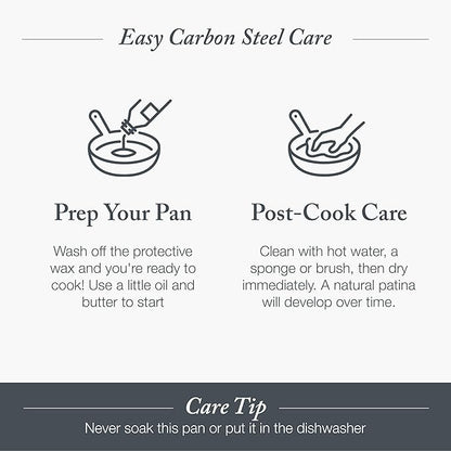 Merten & Storck Pre-Seasoned Carbon Steel 8” Frying Pan Skillet,Use on Induction,Stove and Grill,Durable,Even-Heating,for Searing,Grilling,Oven Use,and Campfire,Indoor/Outdoor,(Pack of 6)