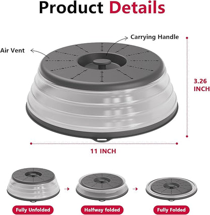 WVM Microwave Splatter Cover Vented for Food with Hook Hole, Splatter Guard & Colander Kitchen Gadget for Food, Meal Prep, Dark Grey, M(11"x3.26")-Pack of 1