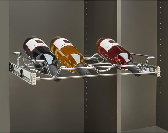 Rev-A-Shelf Chrome 30" Deluxe Wire Pullout Wine Bottle Rack for 14" Deep Pantry