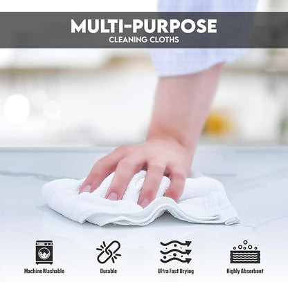Terry Towels Pack of 120 (14" X 17" Inches) 100% Cotton Terry Barmop Towels - Absorbent & Durable Bar Rags, Multipurpose Cleaning Rags for Home, Automotive & Garage Cleaning Supplies (White)