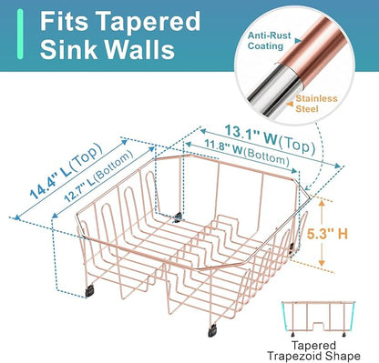 GSlife Small in Sink Dish Drying Rack - Stainless Steel Compact Dish Drainer for RV Kitchen Apartment Sink, Rust Resistant Inside Sink Rack, 1–2 Person Households, 13.1" W x 14.4" L, Rose Gold