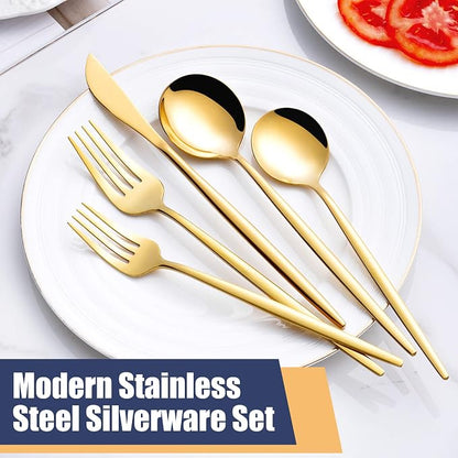 40 Piece Gold Silverware Set,Stainless Steel Flatware Cutlery Set Service for 8 Including Forks Spoons Knives,Kitchen Utensil Set,Tableware for Home and Restaurant, Dishwasher Safe