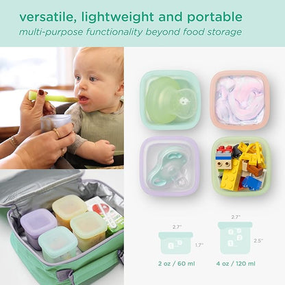 Olababy Clear Sense Silicone Storage Containers 4pk for Baby Food, Snacks, Formula, Puree, Sauce & More | Micro Plastic & BPA-Free | Daycare Essentials for Toddlers and Kids (Lilac, 2 oz / 60 ml)