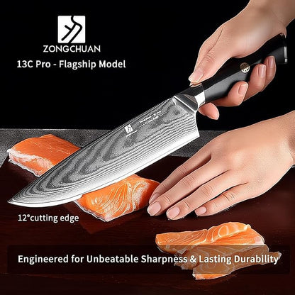 Chef Knife,8inch Damascus knife,67-Layer High Carbon Stainless Steel Kitchen Knife,Professiona Sharp Cutting Knives with Ergonomic G10 Black Handle,Gift Box for Home and Kitchen Birthday Gift