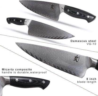 SAMCOOK Damascus Chef Knife - 8 Inch Professional Sharp Kitchen Knife - Japanese VG-10 High Carbon Stainless Steel Gyuto Cooking knife - Ergonomic Micarta Wood Handle with Gift Box