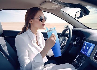 Meoky 40 oz Tumbler with Handle and Straw, Insulated Tumbler with Lid and Straw, Stainless Steel Travel Mug, Keeps Cold for 34 Hours, 100% Leak Proof, Fits in Car Cup Holder (Sky)