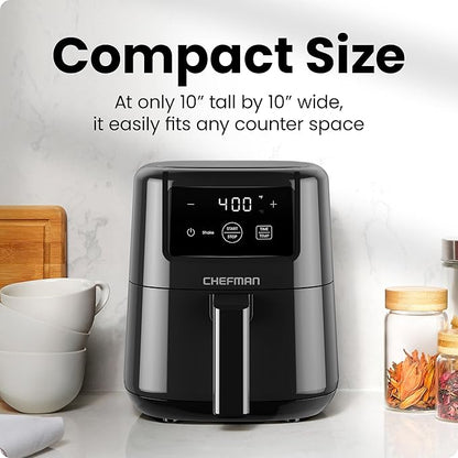 CHEFMAN 2 Qt Mini Air Fryer – Digital Space-Saving Compact Air Fryer with Nonstick and Dishwasher Safe Basket, Quick & Easy Meals in Minutes, Features Digital Timer and Shake Reminder – Black