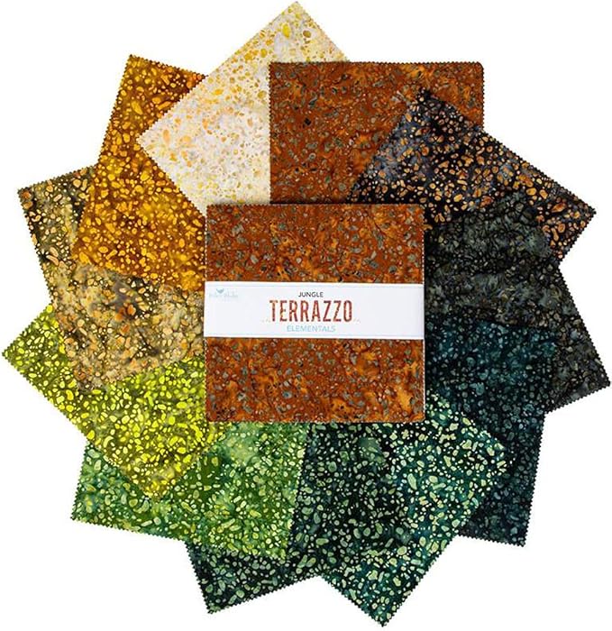 Expressions Batiks Terrazzo Elementals Jungle 42 10-inch Squares Layer Cake Riley Blake 10-21801C-42