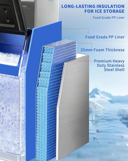 Commercial Ice Maker Storage Bin, 300lbs Capacity Ice-Bin, Stainless Steel Commercial Ice Storage Bin Filled with Foam Layer, Keep Frozen Over 12 Hours Suitable for Beverage Shops and Restaurant Hotel