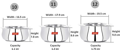 Sumeet Stainless Steel Cookware Set With Lid, 1.6, 2.1 Liters, 3 Piece (Steel)