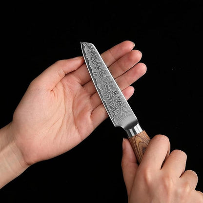 Wakoli EDIB Pro Damascus Mukimono Knife – Japanese Style Paring and Garnishing Knife | 4-Inch Genuine Damascus Steel Blade with VG10 Core | Ergonomic Pakkawood Handle