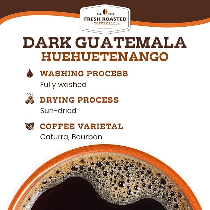 Fresh Roasted Coffee, Dark Guatemala Huehuetenango Whole Bean Coffee, Dark Roast, Single-Origin, Kosher, 2 lb (32 oz)