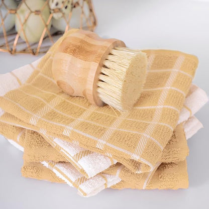 Ritz Premium 100% Cotton Terry Check Kitchen Dish Cloths - Highly Absorbent, Super Soft, Long-Lasting, 12"x12", 6-Pack, Straw