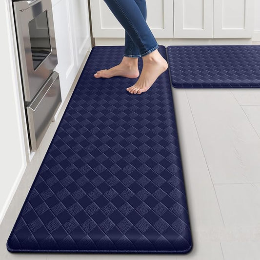 TranquilRelax Kitchen Mats, 2PCS Kitchen Rugs, Cushioned Anti Fatigue Kitchen Mats for Floor, Non-Slip Standing Desk Mat, Waterproof Kitchen Rug Set for Kitchen, Floor, Office,17.3"×30"+17.3"×59",Blue