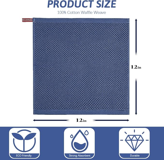 Nialnant 100% Cotton Kitchen Dish Cloths,6 Pack Absorbent Dish Towels for Kitchen,Quick Drying Tea Towels Set 12x12 Inches, Navy Blue