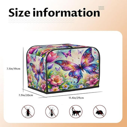 Flower Butterfly Toaster Cover 2 Slice Wide Slot Washable Toaster Covers | Color Art Dust and Fingerprint Protection Bread Maker Covers for Kitchen Accessories Decor Bakeware Women Gift