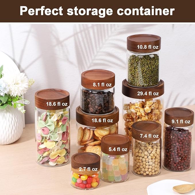 19oz Coffee Jars with Airtight Lid, 2 Pack Glass Mason Jars with Wood Lids Set, Srew Top Food Storage Containers for Sugar, Tea, Oats, Candy, Cookie, Bean - 3.9 x 3.9 inch Spice Bottle