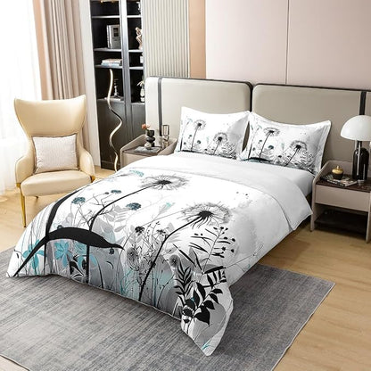 Castle Fairy Dandelion Duvet Cover Set 100% Natural Cotton Twin Size Rustic Farm Plants Super Soft Bedding Set 2 PCS Dragonfly Flowers Cotton Comforter Cover for Bedroom Decor(No Filler)