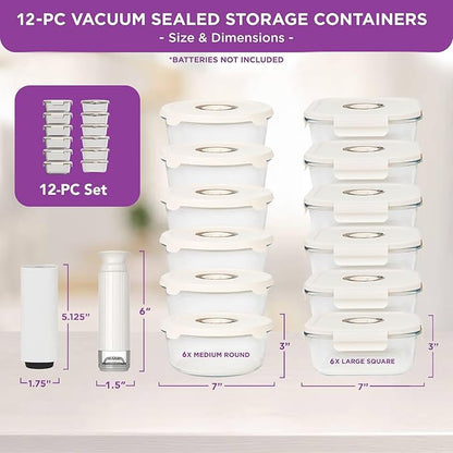 HOLDN’ STORAGE Vacuum Food Storage Containers, Set of 12 Glass Containers with Electronic & Manual Pump - Keep Food Fresh Longer, BPA-Free Glass, Leak-Proof, Ideal for Meal Prep, Marinating