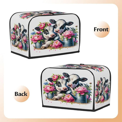 Cow PinkToaster Cover 2 Slice Wide Slot Washable Toaster Covers | Flower Art Dust and Fingerprint Protection Bread Maker Covers for Kitchen Accessories Decor Bakeware Women Gift