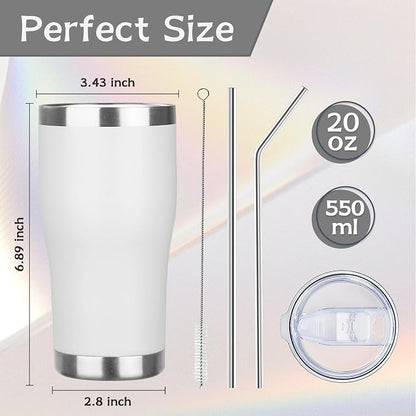 MEZMUT 20oz Coffee Tumbler with Lid and Straw Double Wall Vacuum Insulated Cup Stainless Steel Travel Mugs Insulated for Hot Cold Leakproof Powder Coated Tumbler for Indoor Outdoor(White, 6)