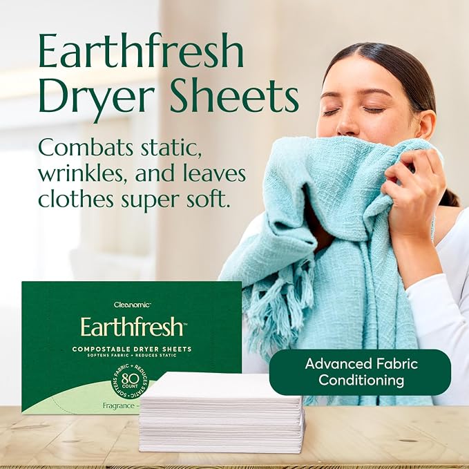Cleanomic Food Storage Bags (4 Sizes), 13 Gallon Trash Bag, Earthwash Detergent Sheets, and Earthfresh Softener Sheets Bundle