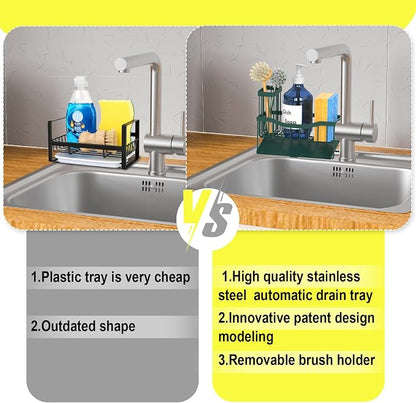 Fssvcd Maifan Sink Caddy Sponge Holder for Kitchen with Brush Holder and Stainless Steel Self Drain Tray, Rustproof Kitchen Sink Organizer for Sponge, Soap Dispenser Storage Accessories Dark Green