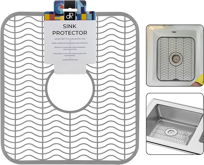 DecorRack Gray Sink Protectors for Kitchen, Plastic 12" x 11" Dish Rack, Protect Sink from Stains, Damage, Scratches, Dishwasher Safe Grid Mat for Kitchen (Gray)