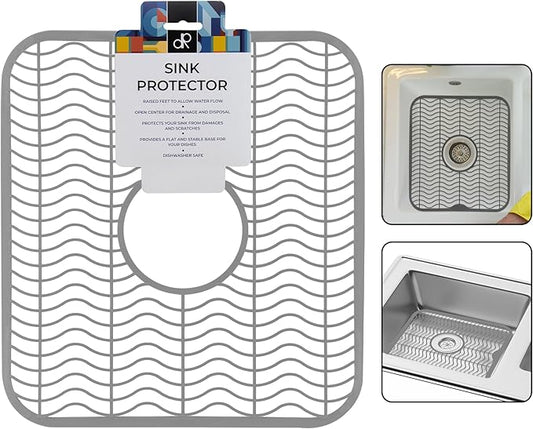 DecorRack Gray Sink Protectors for Kitchen, Plastic 12" x 11" Dish Rack, Protect Sink from Stains, Damage, Scratches, Dishwasher Safe Grid Mat for Kitchen (Gray)