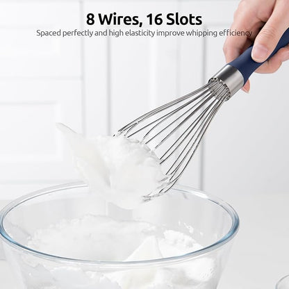 U-Taste Balloon Whisk for Cooking: 18/10 Stainless Steel Kitchen Wire Whisk, Medium Heavy Duty Egg Beater, Hand Baking Mixing Tool with 8 High Flex Wires for Stirring, Blending Sauce (Midnight Blue)