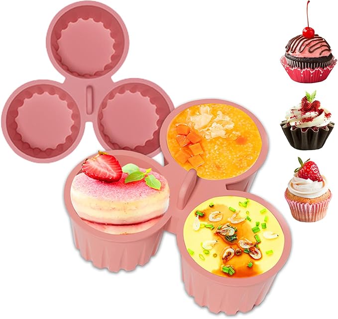3-Cup Silicone Air Fryer Egg Bite Mold - Mini Round Muffin Pan for Oven, Air Fryer & Cookware, Reusable Non-Stick, Dishwasher Safe