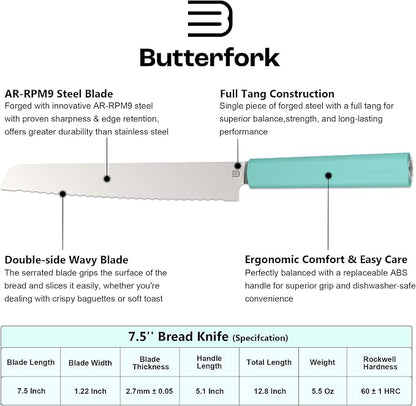 7.5" Serrated Bread Knife for Homemade Bread, Razor Sharp AR-RPM9 Steel & Innovative Wavy Edge, Professional Serrated Knife for Sourdough Bread Cake, Gift for Baker Home Chefs
