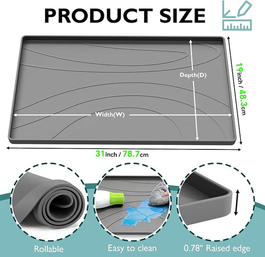 Under Sink Mat 31" x 19", Silicone Under Sink Liner for Kitchen and Bathroom, Waterproof Cabinet Protector Drip Tray, Protects Cabinets from Leaks and Spills