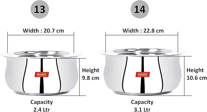 Sumeet Stainless Steel Cookware Set With Lid, 2.6, 3.3 L, 2 Piece (Steel), 3.3 liter